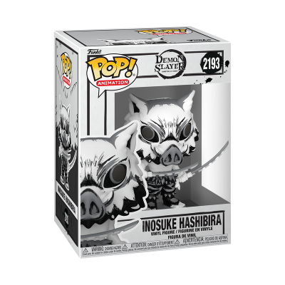 Figura Funko Pop Inosuke Hashibira com máscara de javali e espadas na caixa