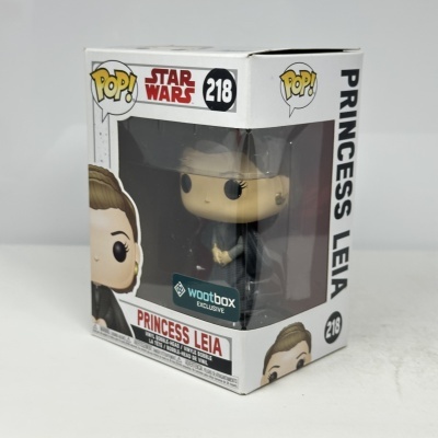 Figura Funko Pop! da Princesa Leia em caixa branca Star Wars 218 com autocolante wootbox