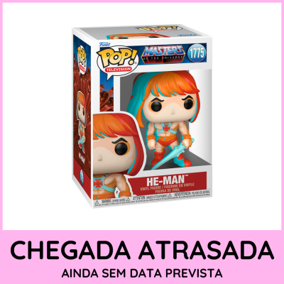 Figura Funko Pop! He-Man vinil com cabelo laranja e azul e espada azul em caixa