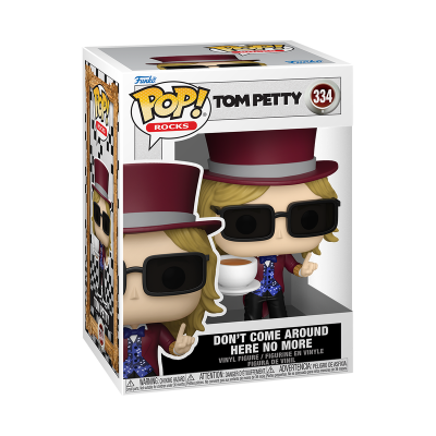 Figura Funko Pop de vinil de Tom Petty com chapéu vermelho e óculos grandes na embalagem