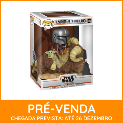 Figura Funko Pop! Mandaloriano e Bebé Yoda no Bantha em embalagem