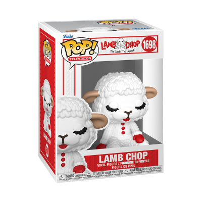 Figura de vinil Lamb Chop com roupão branco e luvas vermelhas na caixa Pop! Television.