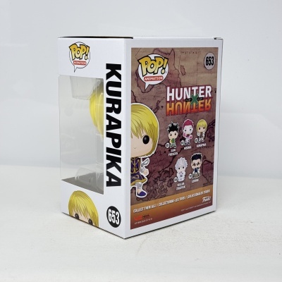 Caixa Funko Pop! Kurapika Hunter com número 653 e janela transparente