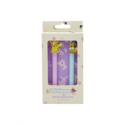 Conjunto de 2 esferográficas Pokémon com personagens Pikachu e Eevee