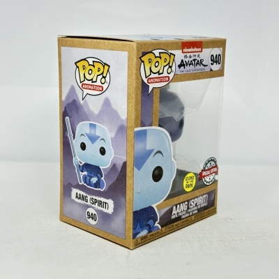 Figura Funko Pop Aang Spirit azul em caixa com texto e números.
