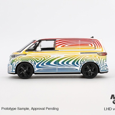 Miniatura de carrinha Volkswagen I.D. Buzz colorida com padrão espiral