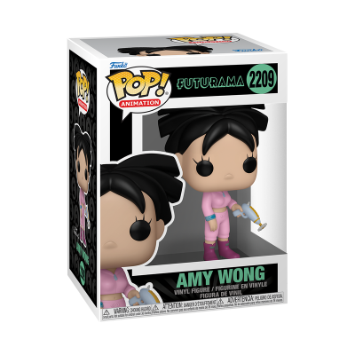 Figura Funko Pop! Amy Wong da Futurama com roupa cor-de-rosa e embalagem branca e preta