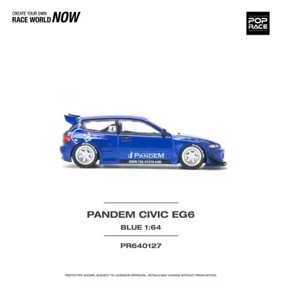 Miniatura de carro Pandem Civic EG6 azul 1:64 com texto PANDEM