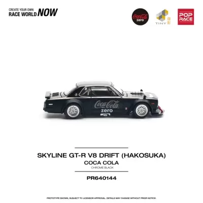 Diecast 1:64 Nissan Skyline GT-R V8 Drift Hakosuka Coca-Cola Zero Chrome Black - Pop Race