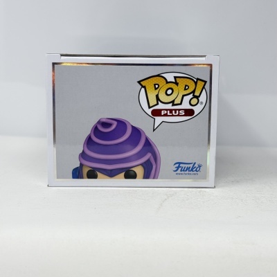Caixa de Funko Pop Plus com imagem parcial de figura roxa