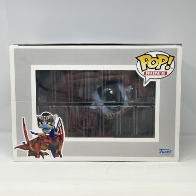 Caixa Funko Pop Rides com figura azul e criatura vermelha