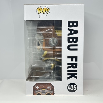 Figura POP! Funko Babu Frik em embalagem branca com letras pretas e janela transparente