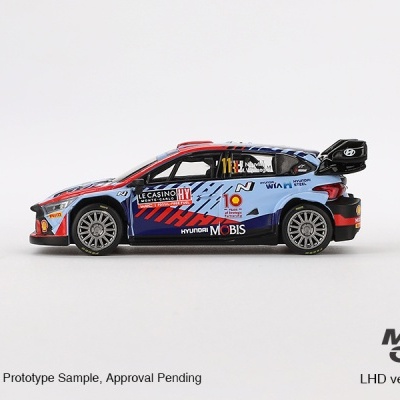 Miniatura de carro de corrida Hyundai azul e vermelho
