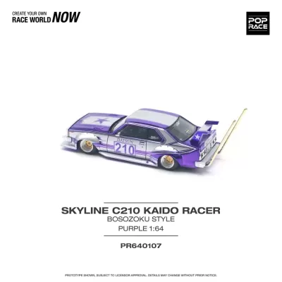 Diecast 1:64 Nissan Skyline C210 Kaido Racer (Bosozoku Style) Purple Chrome / Silver - Pop Race