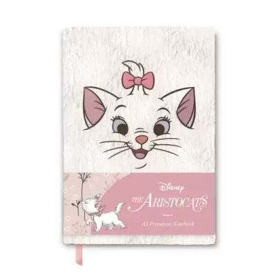 Caderno A5 premium The Aristocats com rosto da gata Marie e capa peluda