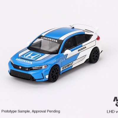 Miniatura de carro Honda azul e branco com logotipos HONDA