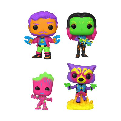 Funko POP! Marvel Studios Guardians Of The Galaxy Vol. 2 Star-Lord / Gamora / Groot / Rocket Raccoon 4 Pack Black Light Special Edition