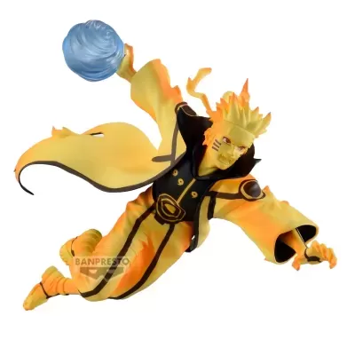 Figura colecionável do personagem Naruto em traje amarelo segurando esfera azul.