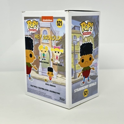 Caixa Funko Pop! Strawberry Gerald da série Hey Arnold!, cores branco, amarelo e vermelho.