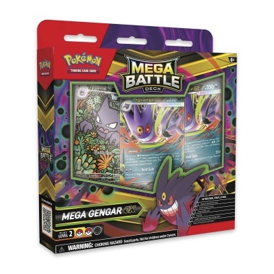 Pack de cartas Pokémon Mega Gengar EX Mega Battle deck com cores roxas, amarelas e vermelhas