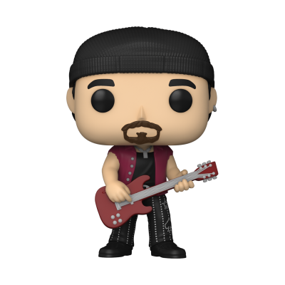 Funko Pop de músico com boina preta e guitarra vermelha