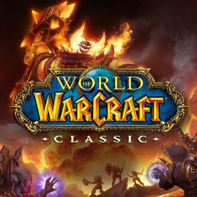 Imagem de capa do jogo World of Warcraft Classic com fogo e personagens em batalha