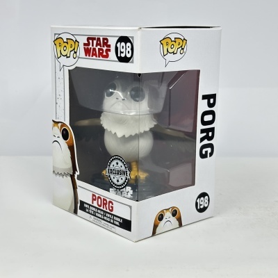 Figura colecionável Pop! Porg Star Wars nº 198 em caixa branca com janela