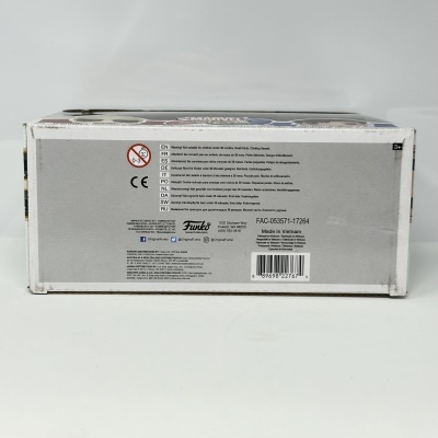 Parte traseira da embalagem Funko com texto e código de barras