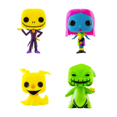 Funko POP! Disney The Nightmare Before Christmas Jack Skellington / Oogie Boogie / Sally / Zero 4 Pack Black Light SE