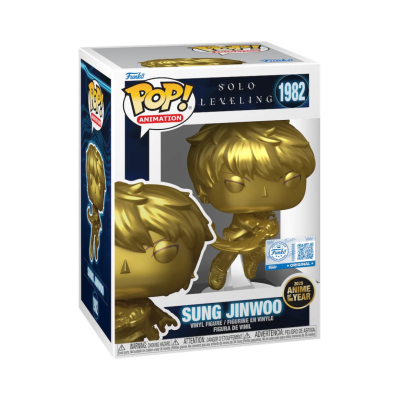 Figura de vinil dourada Funko Pop! Animation Solo Leveling Sung Jinwoo na caixa