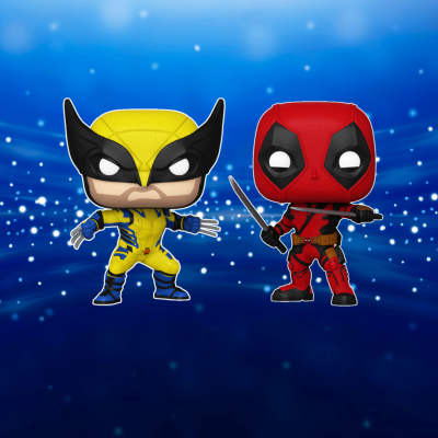 Figuras de ação Pop de Super-heróis com fundo azul iluminado