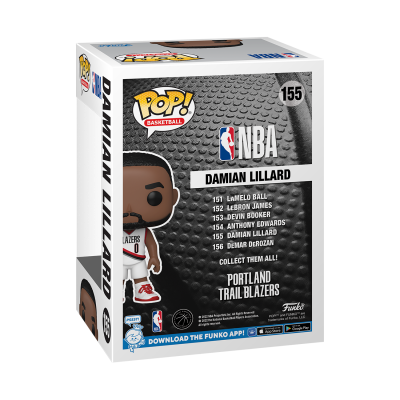 Embalagem Funko Pop! de Damian Lillard da NBA com detalhes de basquetebol