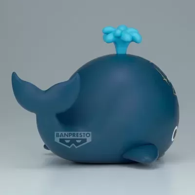 Figura de baleia azul escura com jato de água azul claro
