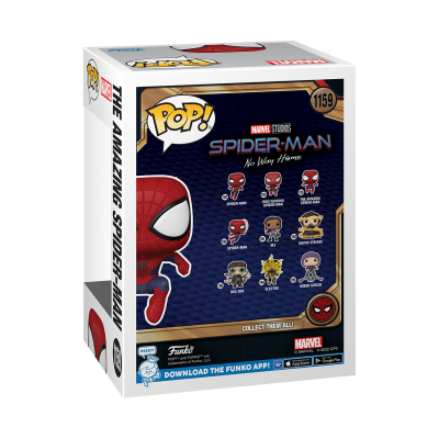 Caixa Funko Pop! Spider-Man No Way Home n.º 1159, azul com imagens de bonecos colecionáveis