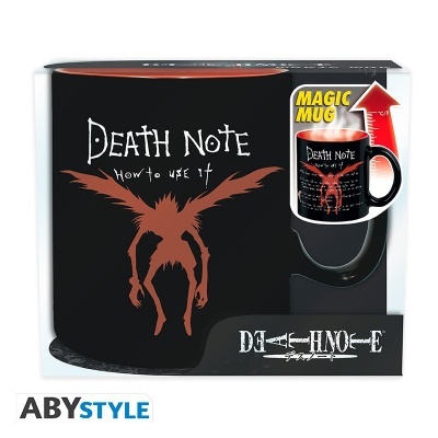 Caneca preta de cerâmica Death Note com ilustração e texto em branco, em caixa preta ABYSTYLE