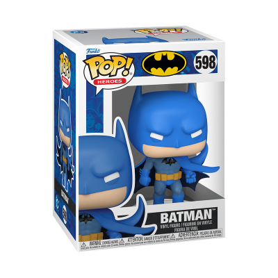 Figura Funko Pop Batman número 598 em embalagem branca e azul