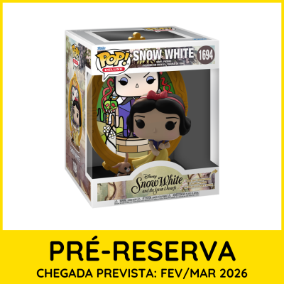 Funko Pop Deluxe Snow White com vestido amarelo e coelho na embalagem