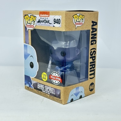 Boneco Funko Pop! de Aang (Spirit) da série Avatar em embalagem de papelão reciclado com janela transparente.