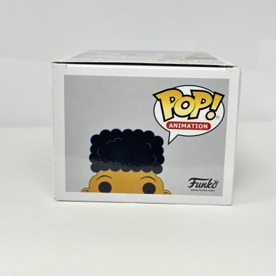 Caixa branca Funko Pop! Animation com figura estilizada cabeça e texto