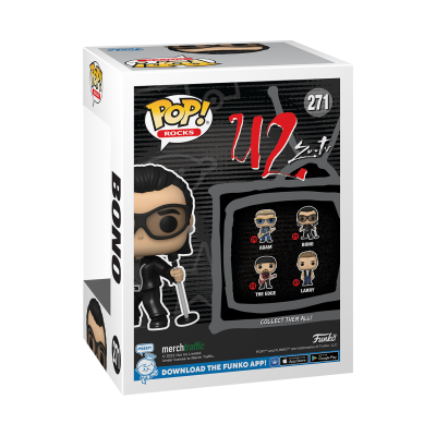 Funko Pop número 271 da banda U2, personagem Bono com microfone
