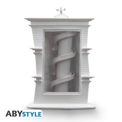 Peça decorativa branca com tubo espiral e logotipo ABYSTYLE na base