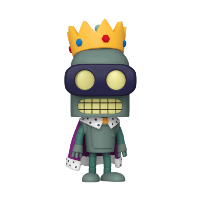 Figura Funko Pop de robot com coroa e capa roxa