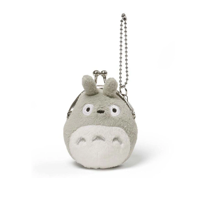 porta-moedas de pelúcia cinzento formato Totoro com corrente metálica