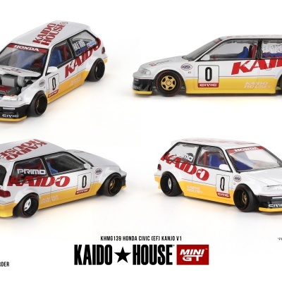 Miniatura de carro Honda Civic Kanjo V1 com decoração KAIDO HOUSE em várias vistas