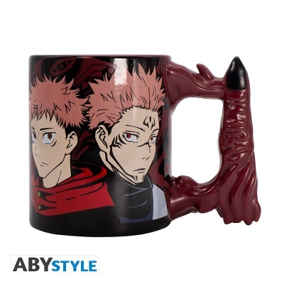 Caneca com design de personagem de anime com pega em forma de mão
