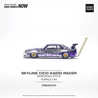 Diecast 1:64 Nissan Skyline C210 Kaido Racer (Bosozoku Style) Purple Chrome / Silver - Pop Race