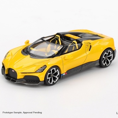 Miniatura carro desportivo amarelo com detalhes preto e interior amarelo e preto