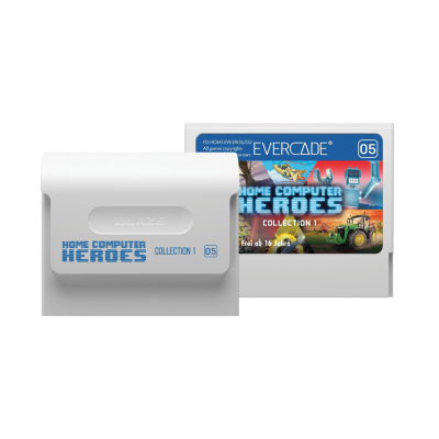 Cartucho e caixa de videojogo Evercade Home Computer Heroes Collection 1, número 05