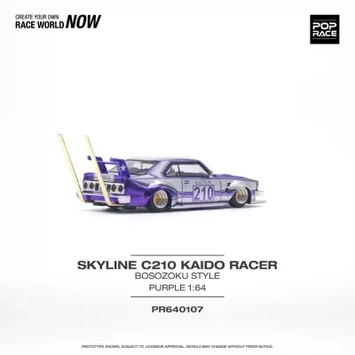 Diecast 1:64 Nissan Skyline C210 Kaido Racer (Bosozoku Style) Purple Chrome / Silver - Pop Race