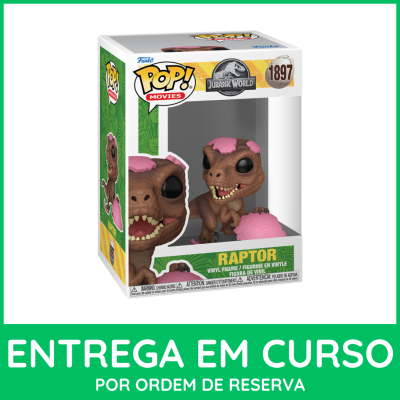 Funko Pop filmes Jurassic World Raptor castanho com manchas rosas em embalagem